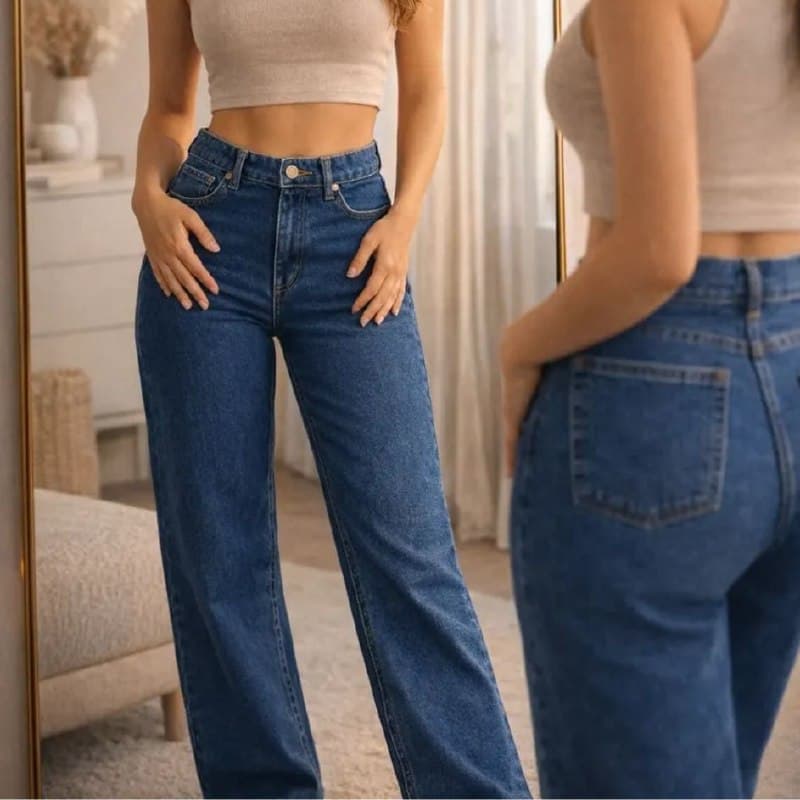 Calça Jeans Feminina Wide Leg Pantalona Cintura Alta Inverno