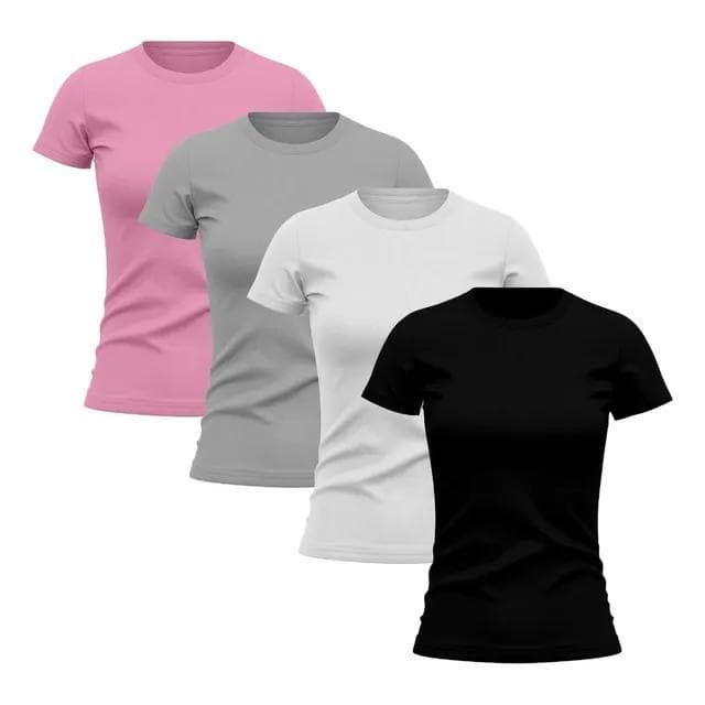 Kit 4 Camisetas Femininas Baby Look Básica Lisa Algodão